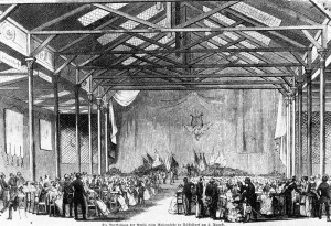 Die erste Tonhalle als Holzsaal, so wie Robert Schumann und Felix Mendessohn Bartholdy sie kannten.