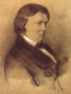 Schumann, Schumann Kolorierte, mit Kreide weiss gehöhte Zeichnung ausdem Oktober 1853 von Laurens (in Düsseldorf entstanden).