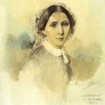 1853 - Clara Schumann: (Aquarellierte Zeichnung, 16. 10. 1853, von Jean-Joseph-Bonaventure Laurens).