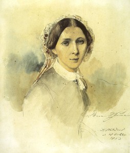 1853 - Clara Schumann: (Aquarellierte Zeichnung, 16. 10. 1853, von Jean-Joseph-Bonaventure Laurens).