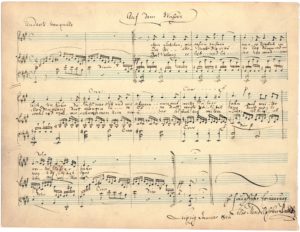Felix Mendelssohn Bartholdy: Komposition "Auf dem Wasser", Leipzig Januar 1846 mit Widmung "Zur freundlichen Erinnerung FMB".