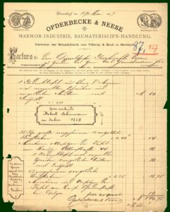 Rechnung für die Aufhängung von Gedenktafeln aus dem Jahre 1887