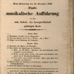 Konzertzettel des Vereins zur Beförderung der Tonkunst zu einer "Musikalischen Aufführung" vom 13.11.1834 im Lokale der Lesegesellschaft.