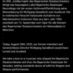 Screenshot 2 der Bayerischen Staatsoper auf Instagram zum 26.8.2023 -100 Jahre Wolfgang Sawallisch und zur Veröffentlichung des ELIAS mit dem Musikverein