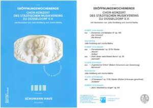 Eröffnung Schumann Haus: Chor-Konzert des Städtischen Musikvereins zu Düsseldorf mit Rezitationen von Julia Goldberg und Joschka Baltha