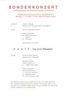 Eröffnung Schumann Haus: Der Förderverein Schumann Haus Düsseldorf veranstaltete ein exclusives Konzert für die Spender mit darauf folgender Besichtigung des Museums unter Führung von Direktorin Dr. Sabine Brenner-Wilczek