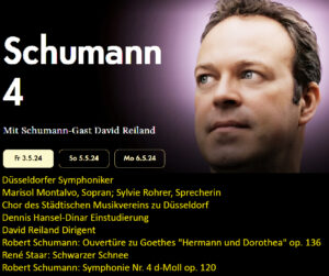 Konzertplakat zu Schumann 4: Programm im Schumannfest 2024 mit René Staars "Schwarzer Schnee".