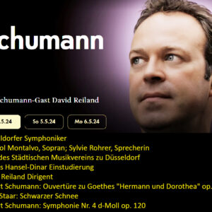 Konzertplakat zu Schumann 4: Programm im Schumannfest 2024 mit René Staars "Schwarzer Schnee".