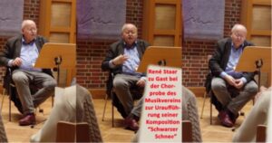 René Staar ewrläutert dem Chor die Hintergründe sei9nes Werkes "Schwarzer Schnee"
